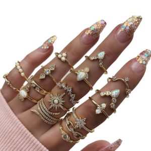 17PCS Studded & Beaded Decor Rings Set