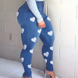 Plus Size Heart Print High Waist Skinny Jeans