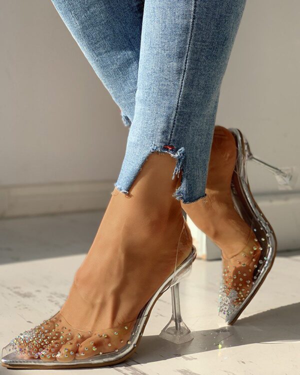 Transparent Studded Pointed Toe Heels - Image 2