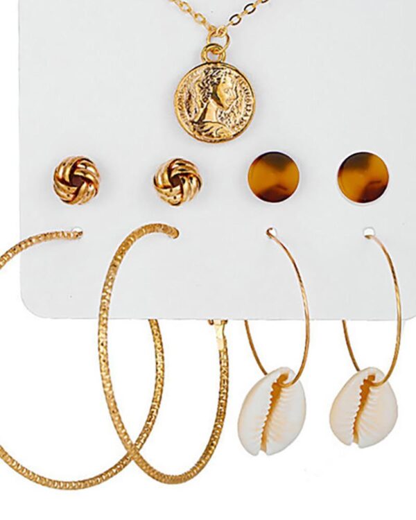 4 Pairs Beaded Hoop Tassel Ear Cuff Earring & Necklace & Hairpins Set - Image 3