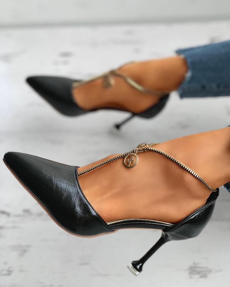 Zipper Design Pointed Toe Stiletto Heel - Image 2