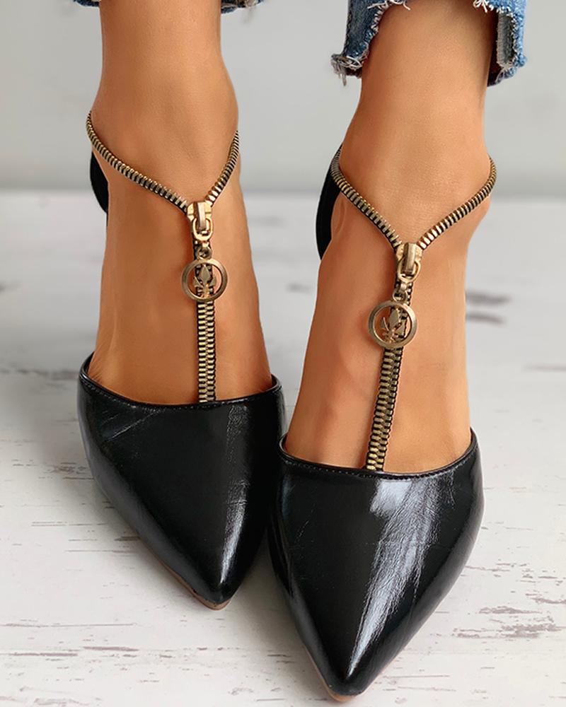 Zipper Design Pointed Toe Stiletto Heel - Image 3