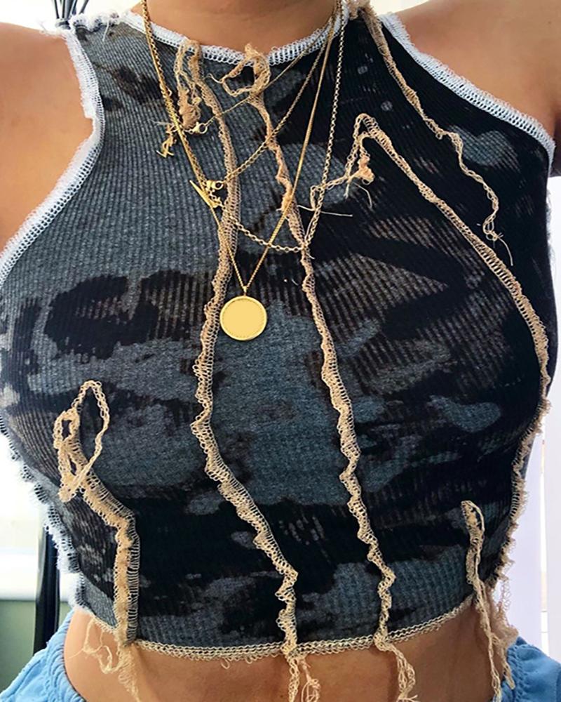 Sleeveless Colorblock Frill Hem Tank - Image 4