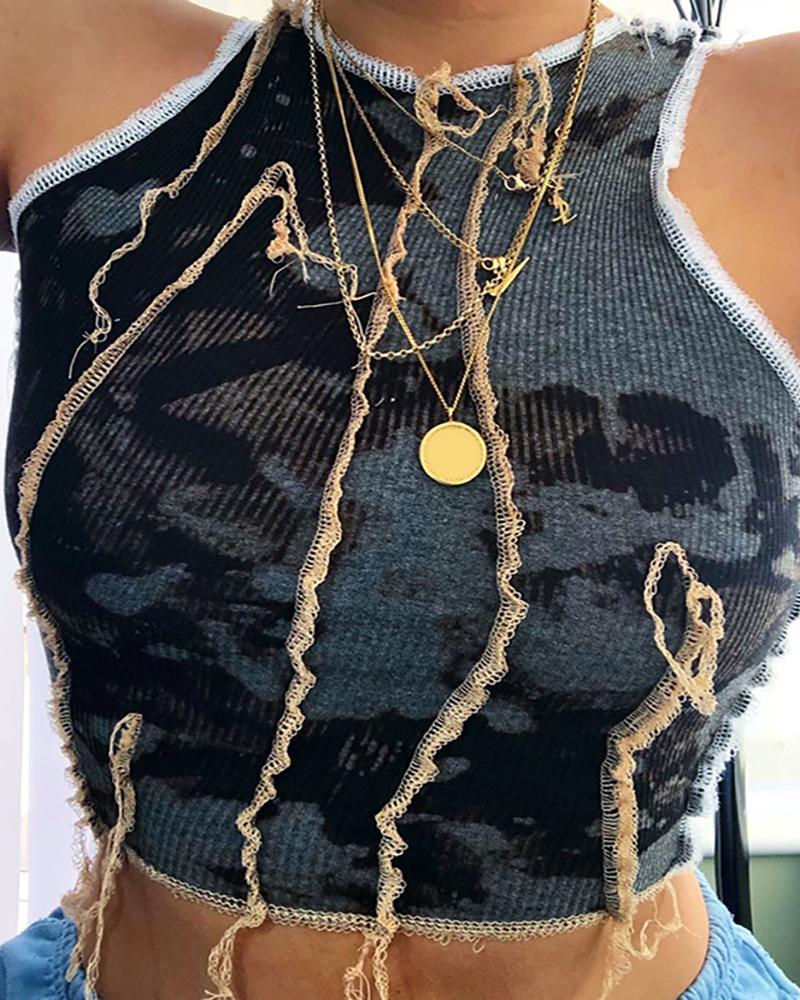 Sleeveless Colorblock Frill Hem Tank