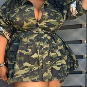 Camouflage Print Long Sleeve Dress