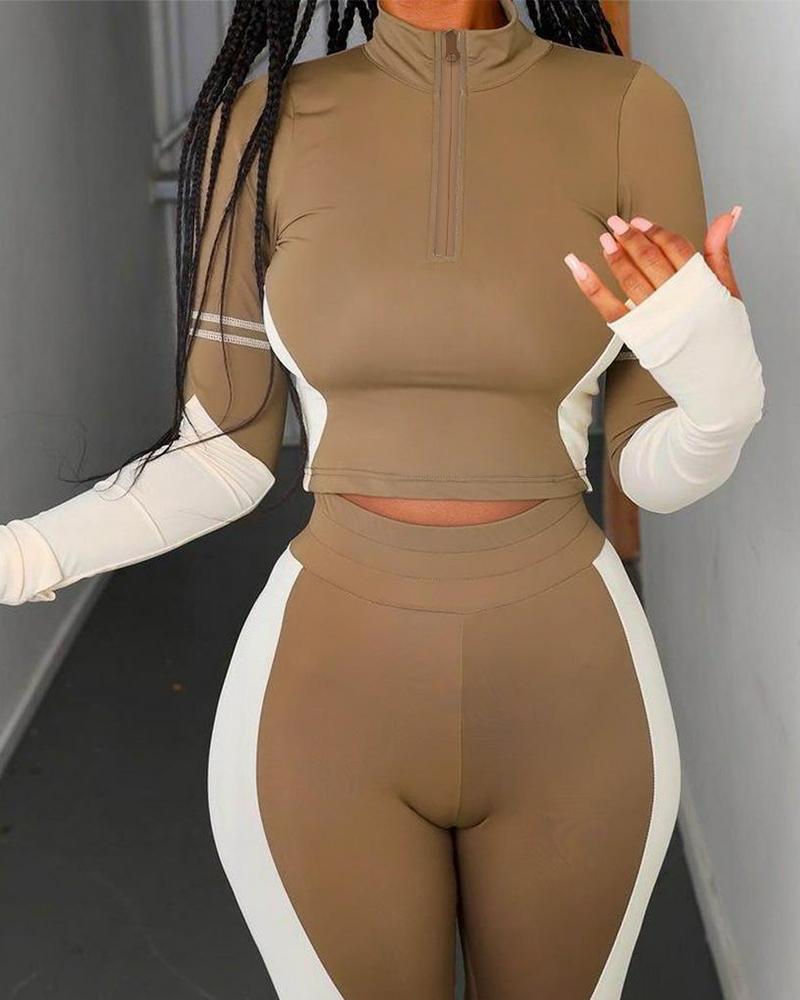 Color Block Long Sleeve Active Pants - Image 4