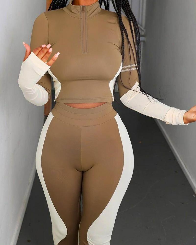 Color Block Long Sleeve Active Pants - Image 3