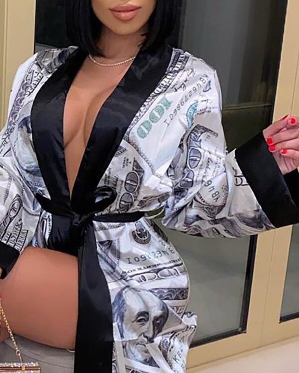 Graphic Print Colorblock Long Sleeve Robe - Image 3