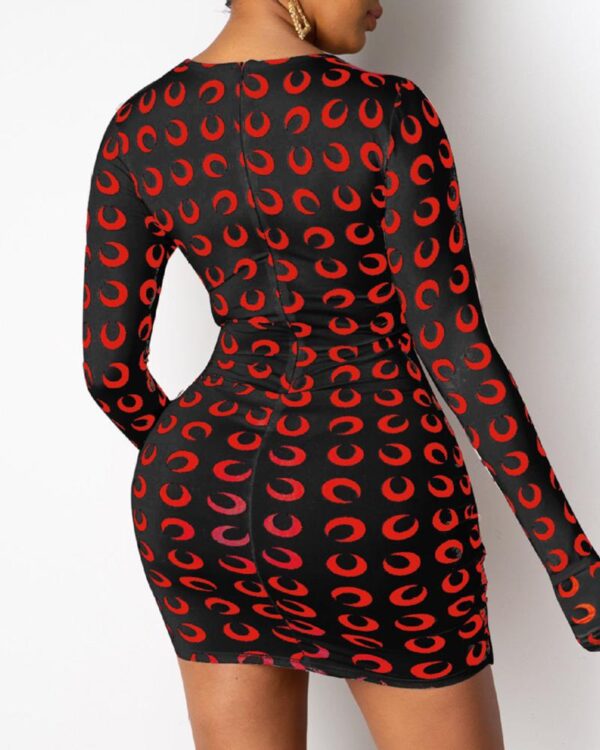 All Over Print Drawstring Bodycon Dress - Image 4