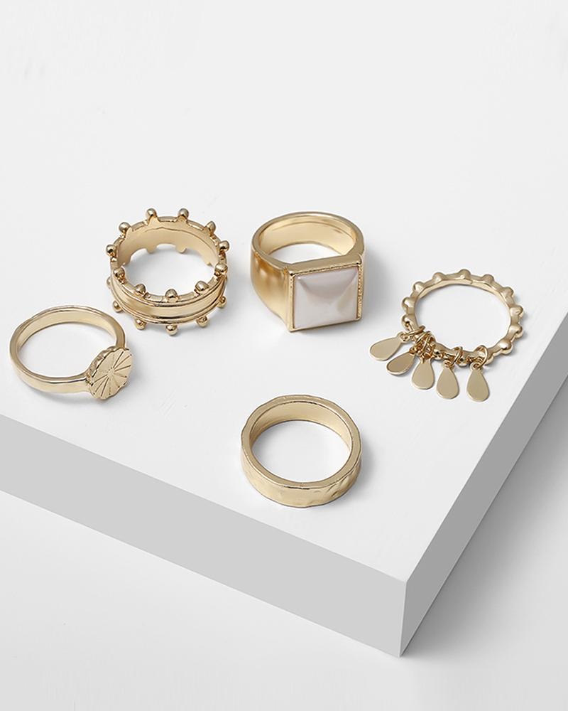 5PCS Geometry Pattern Rings Set - Image 3