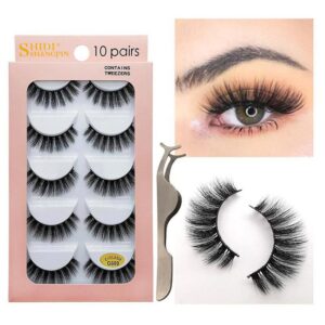 10Pairs Natural Curly False Eyelashes With 1PCS Clip