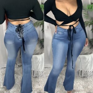 Plus Size Eyelet Lace-up Bootcut Jeans