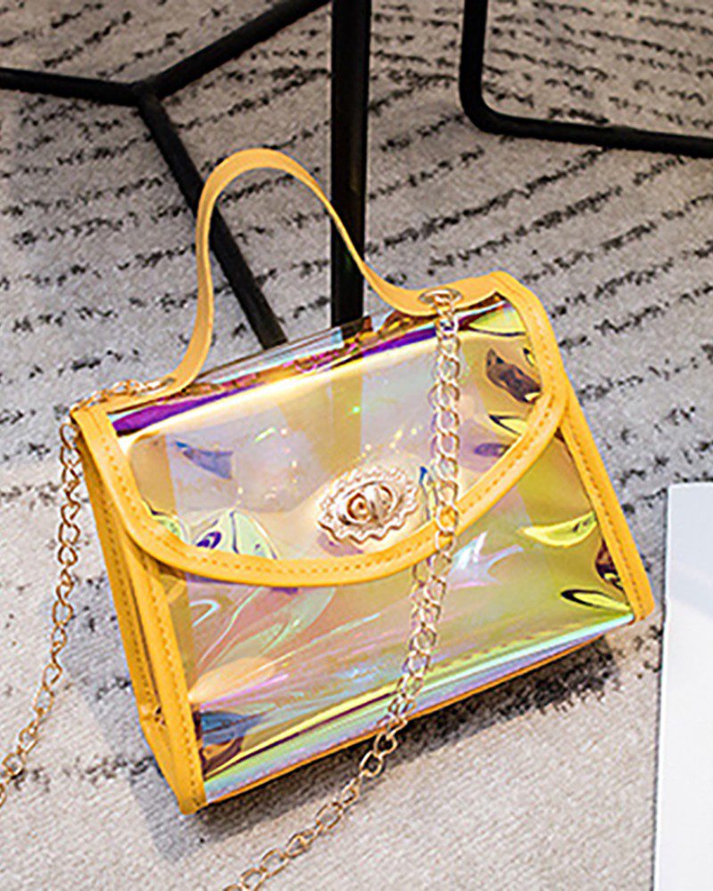 Laser Colorblock Chain Satchel Bag