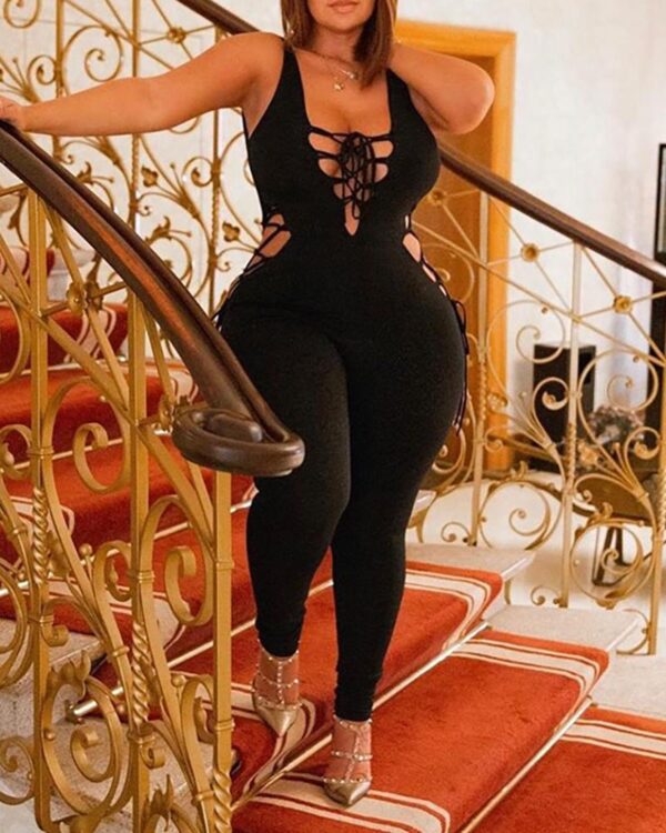 Plunge Lace-up Skinny Jumpsuit