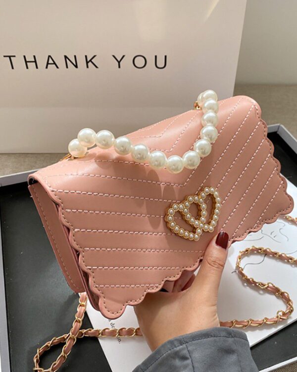 Beaded Strap Chevron Heart Pattern Shoulder Bag - Image 5