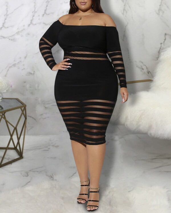Off Shoulder Sheer Mesh Plus Size Bodycon Dress - Image 4