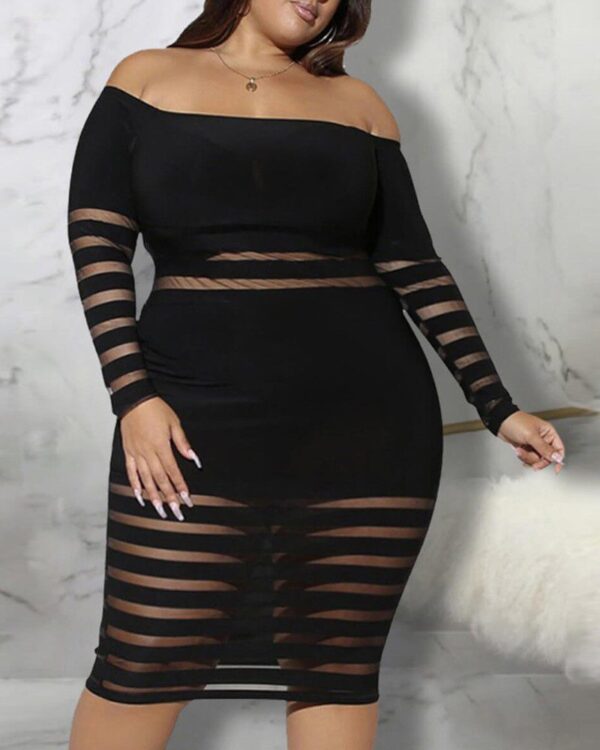 Off Shoulder Sheer Mesh Plus Size Bodycon Dress