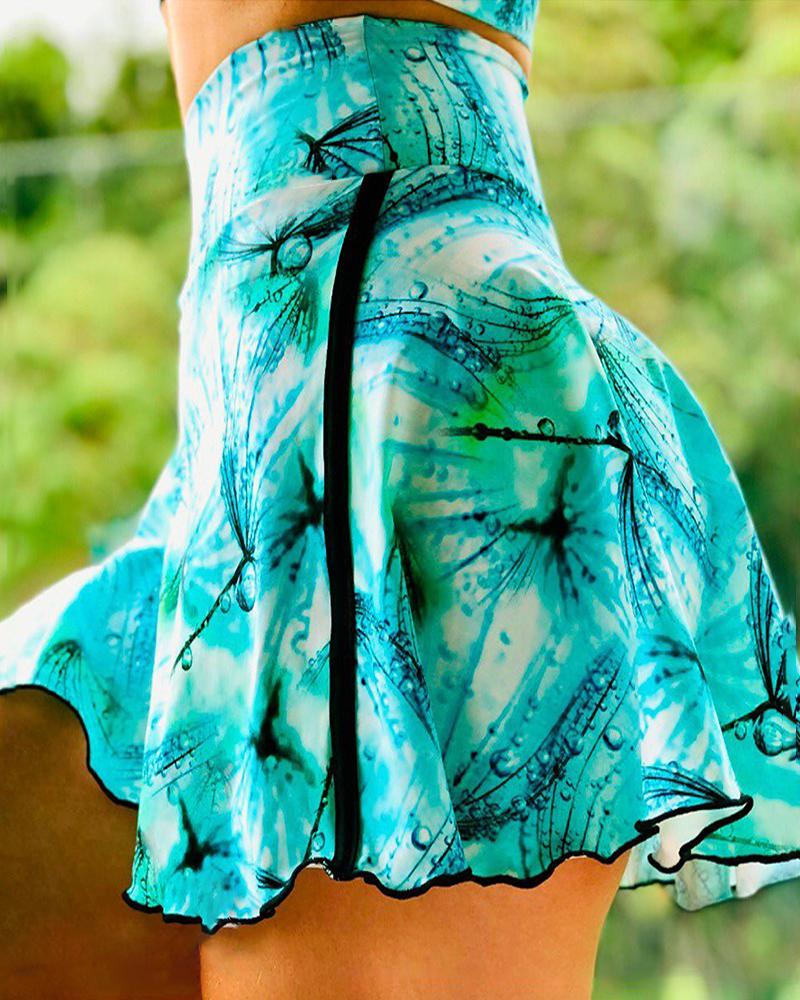 High Waist Tie Dye Tennis Gym Frill Hem Skirt Shorts