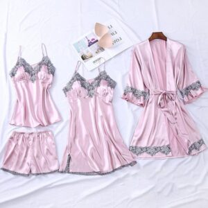 Satin Lace Detail Pajama Set