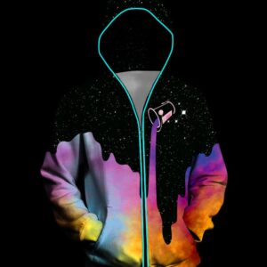 3D Light Up Hooded Tie Dye Print Zipper Battery Powered Jacket