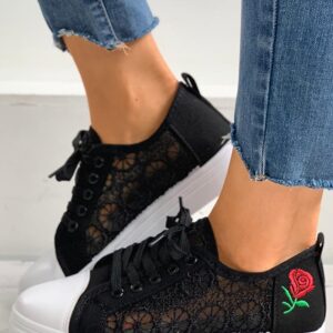 Sheer Mesh Floral Pattern Lace-up Sneaker