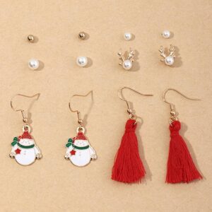6pairs Christmas Pattern Beaded Tassel Earring Set