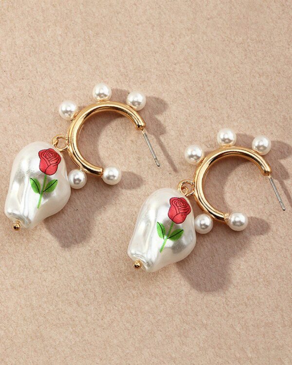 Floral Print Beaded Drop Earring - Image 5