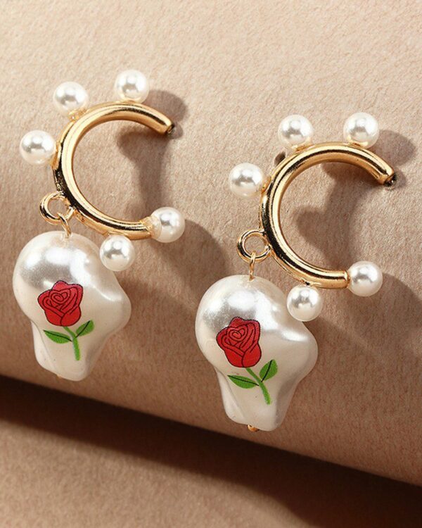 Floral Print Beaded Drop Earring