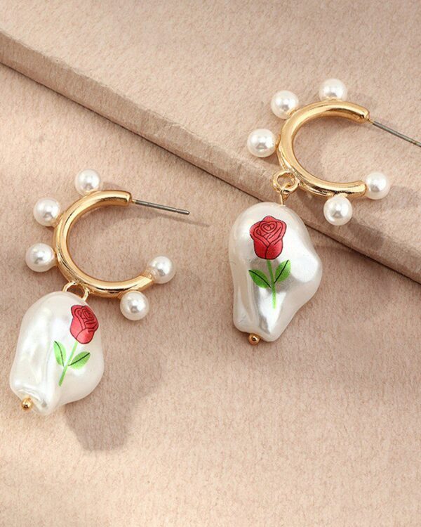 Floral Print Beaded Drop Earring - Image 3