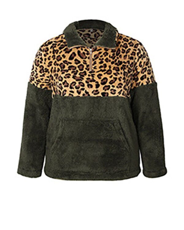 Plus Size Leopard Print Pocket Design Teddy Coat - Image 3