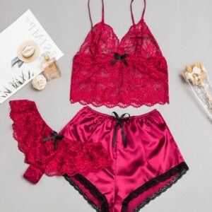 Croceht Lace Bowkont Satin Cami Set