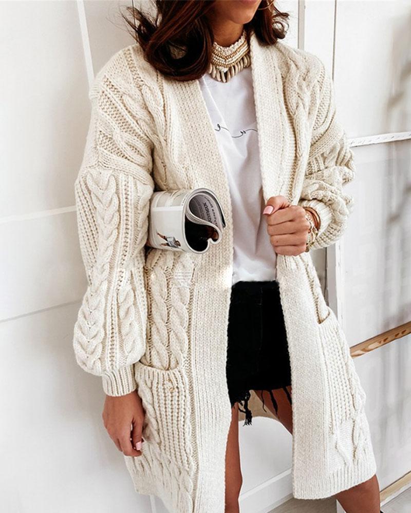 Pocket Design Long Sleeve Cable Knit Cardigan - Image 3