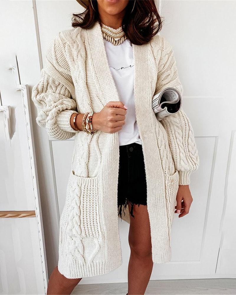 Pocket Design Long Sleeve Cable Knit Cardigan