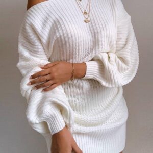One Shoulder Lantern Sleeve Knit Dress