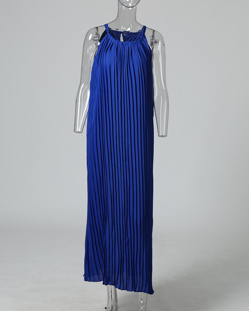 Hot Summer Halter Pleated Casual Maxi Dress - Image 5