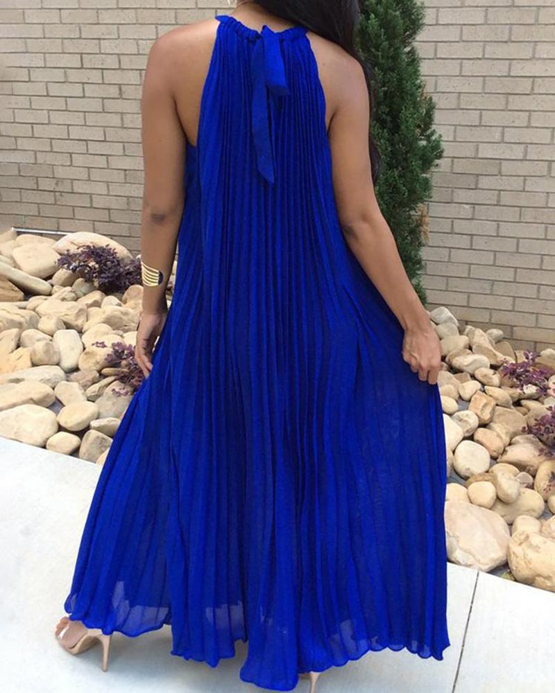 Hot Summer Halter Pleated Casual Maxi Dress - Image 3