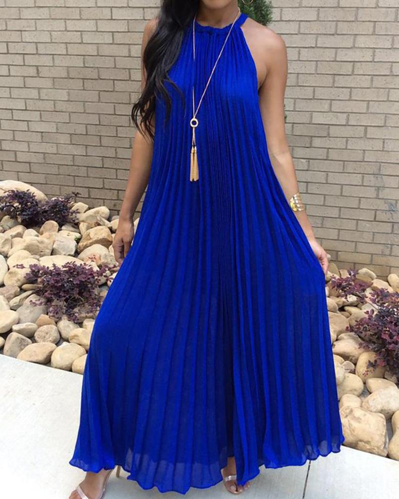 Hot Summer Halter Pleated Casual Maxi Dress