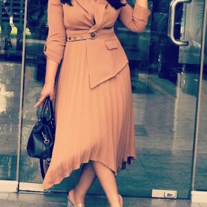 Plain Ruched Asymmetrical Blazer Dress
