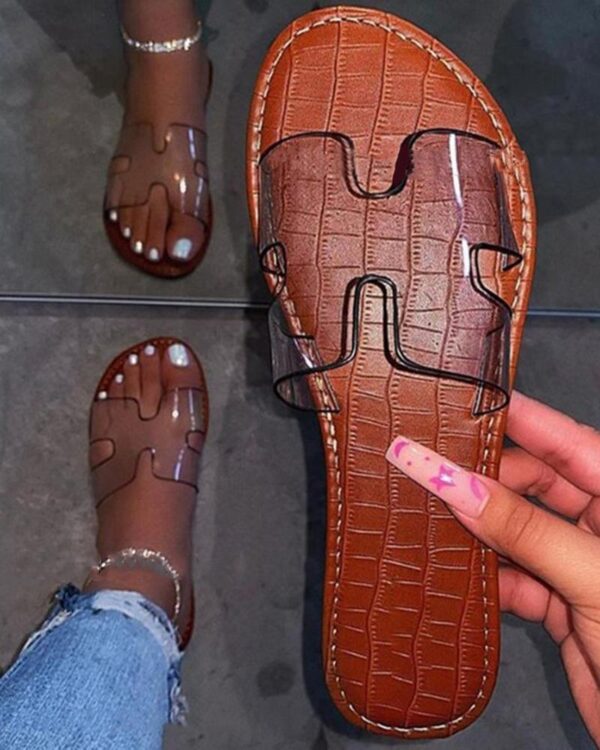 Open Toe Horizontal Band Flat Sandals - Image 2