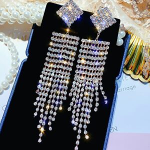 Studded Glitter Tassel Dangle Earring