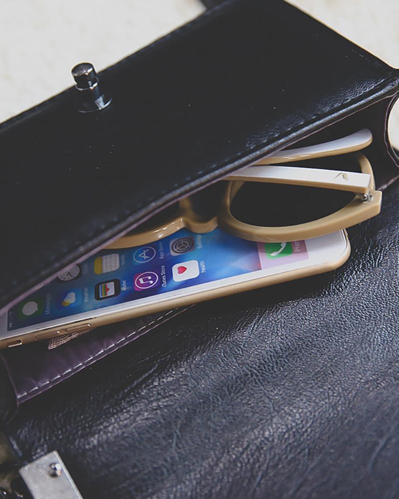 Graphic Pattern Chain Decor Satchel Bag - Image 4