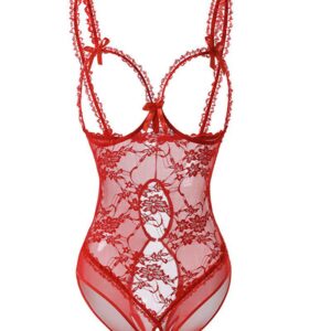 Crochet Lace Bowknot Open Crotch Teddy