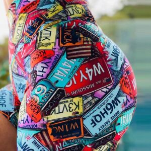 High-Rise Graffiti Print Exercise Yoga Shorts