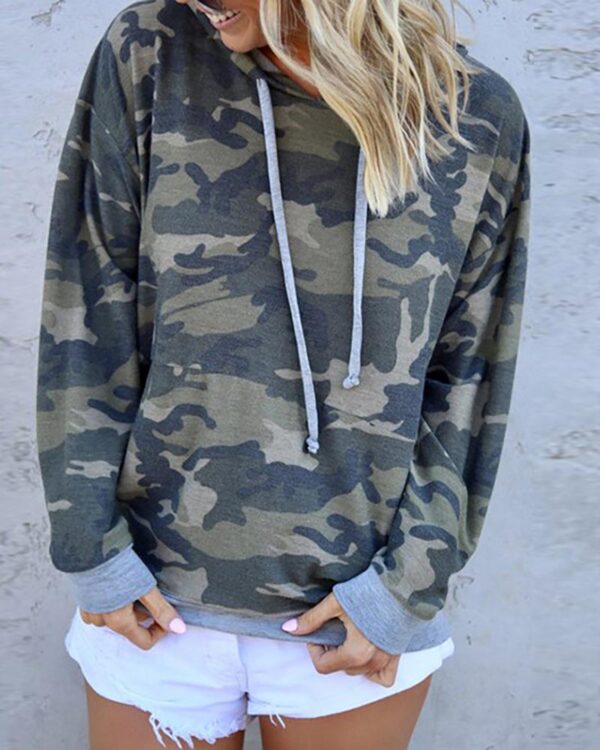 Hooded Camouflage Drawstring Design Sweatshirt - Image 4