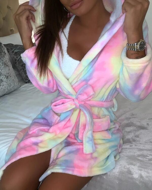 Tie Dye Zebra Stripe Print Fluffy Hooded Robe