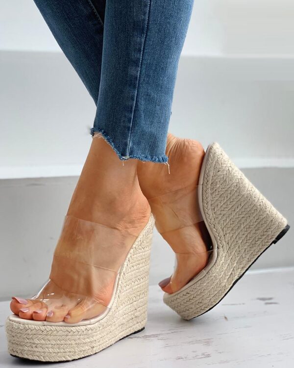 Woven Flax Clear Perspex Wedge Sandals - Image 3