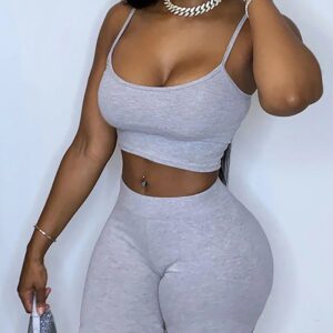 Spaghetti Strap Crop Top & Wide Waistband Pants Set