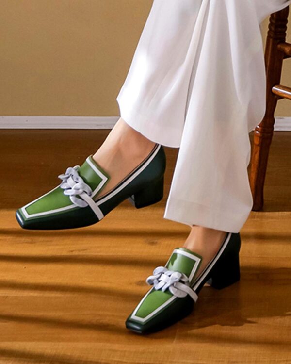 Contrast Color Square Toe Loafers - Image 2