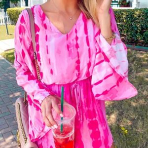 Tie Dye Print V-neck Casual Romper