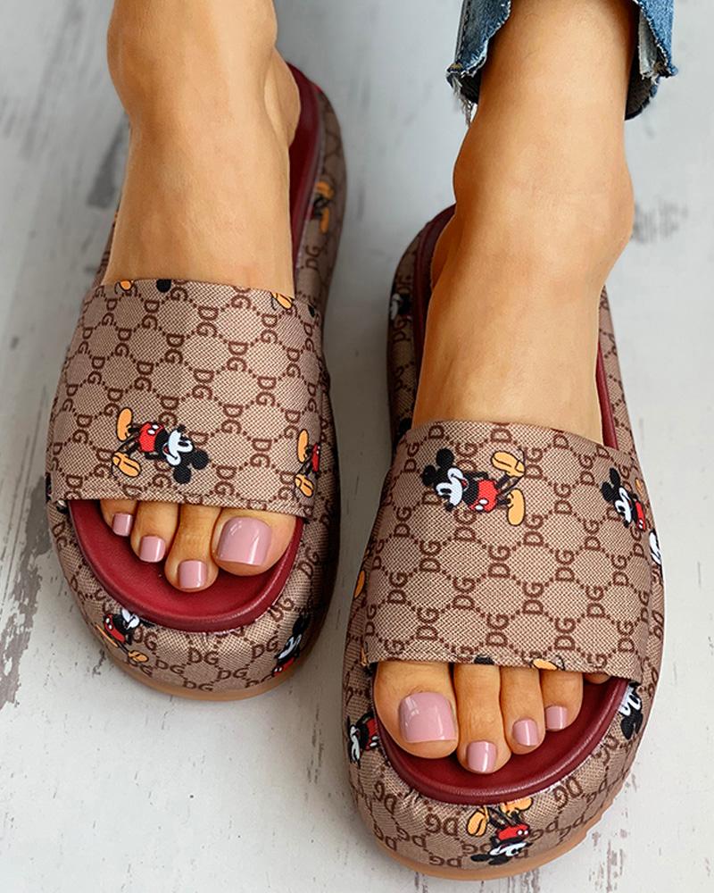 Cartoon Letter Pattern Peep Toe Flatform Sandals - Image 3